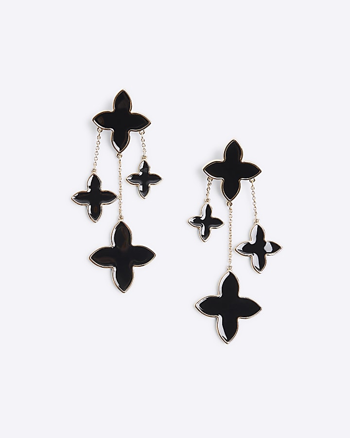 Black Cascade Clover Stud Earrings