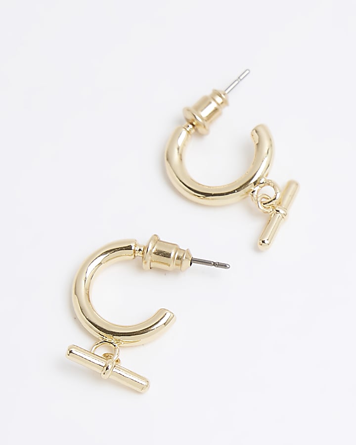 Gold Plated T Bar Drop Earrings