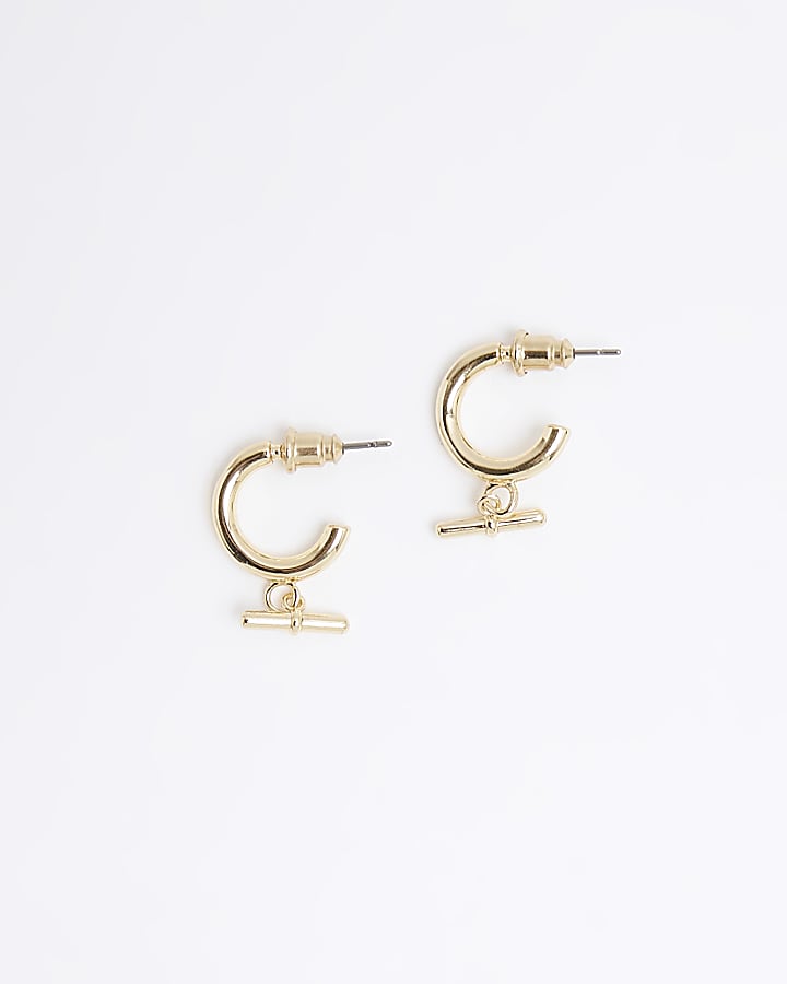 Gold Plated T Bar Drop Earrings