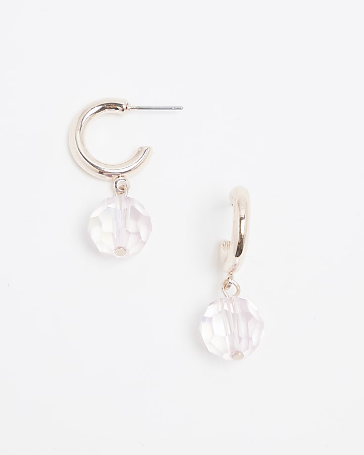 Pink Bead Mini Hoop Earrings