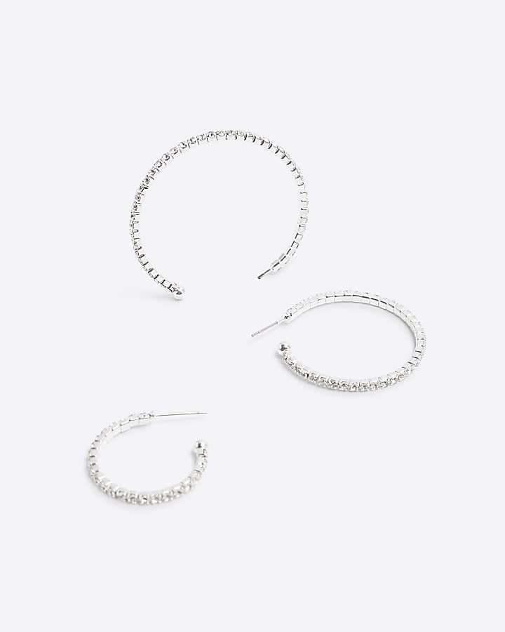 Silver Crystal Hoop Earrings 3 Pack