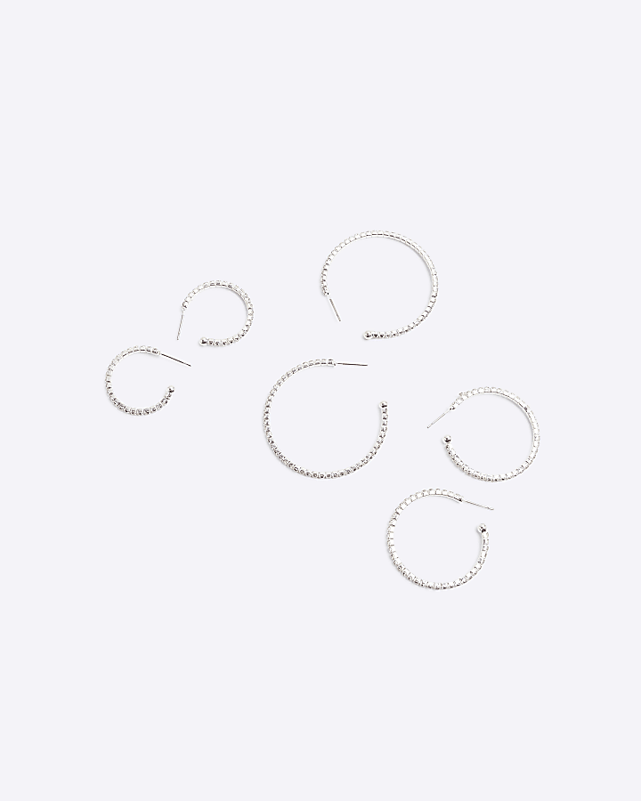 Silver Crystal Hoop Earrings 3 Pack