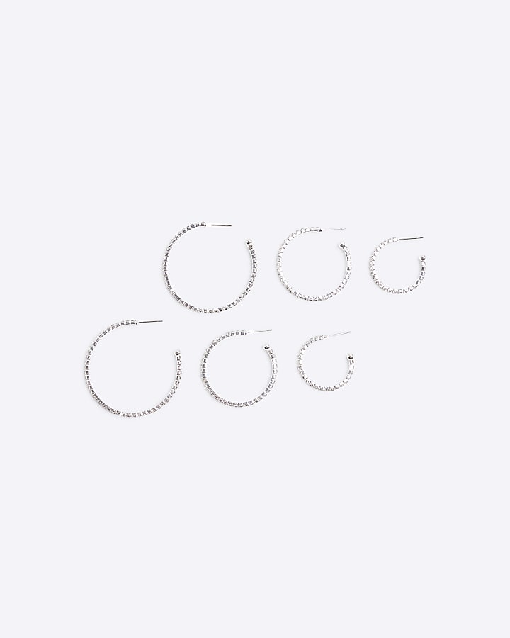 Silver Crystal Hoop Earrings 3 Pack