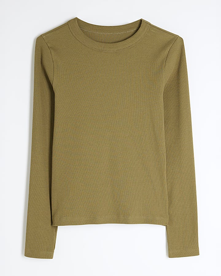 Khaki Fitted Long Sleeve T-Shirt