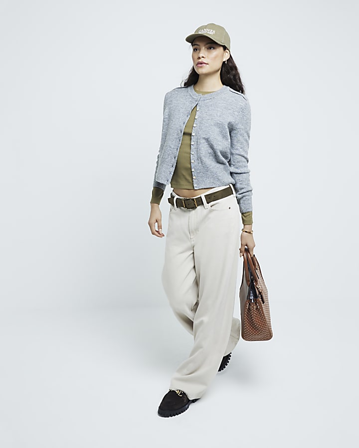 Khaki Fitted Long Sleeve T-Shirt