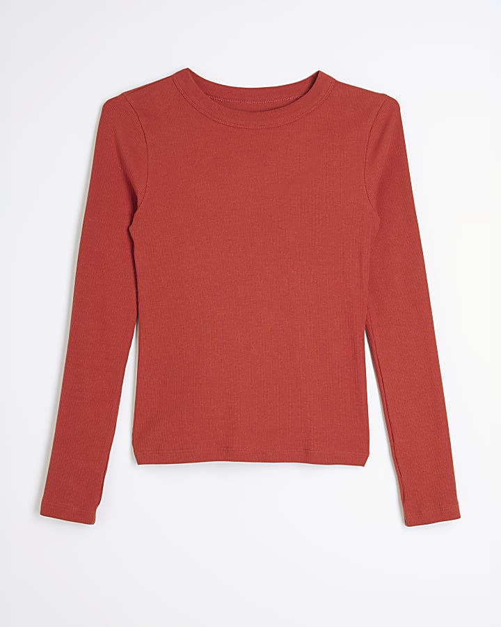 Rust Fitted Long Sleeve T-Shirt