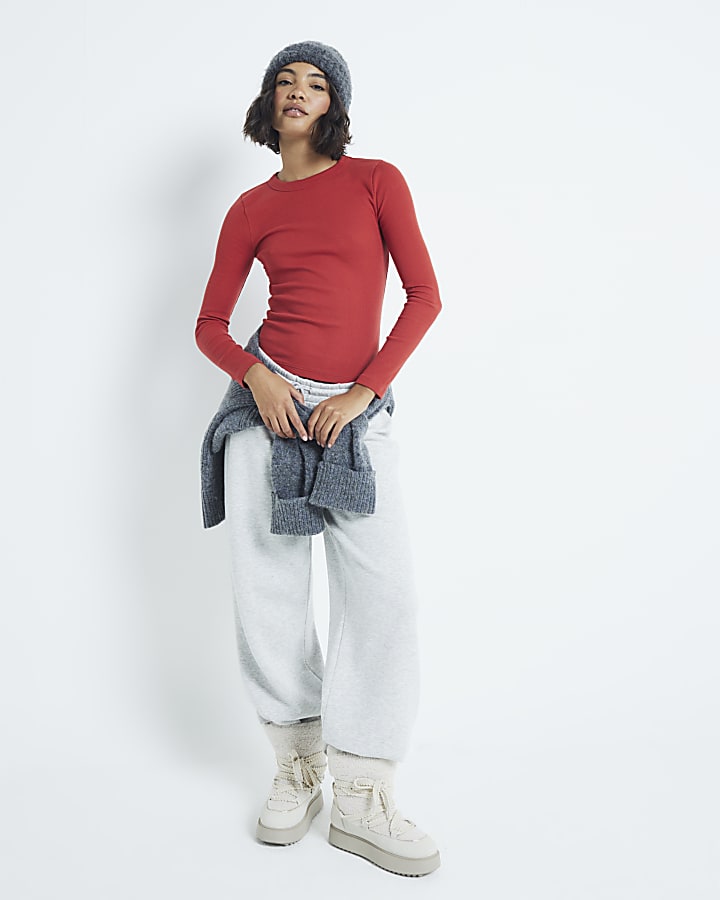 Rust Fitted Long Sleeve T-Shirt