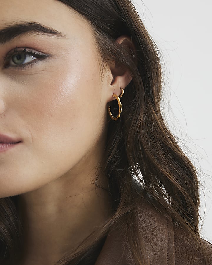 Gold Bamboo Hoop Earrings