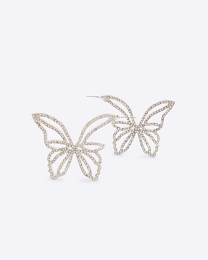 Pink Rose Gold Butterfly Hoop Earrings