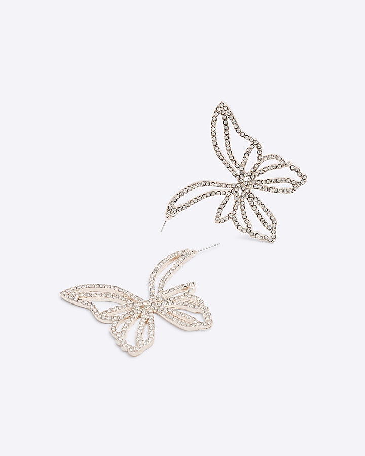 Pink Rose Gold Butterfly Hoop Earrings