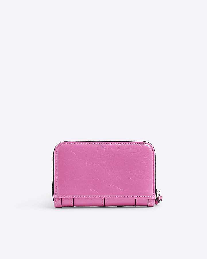 Pink Faux Leather Bashed Zipped Purse