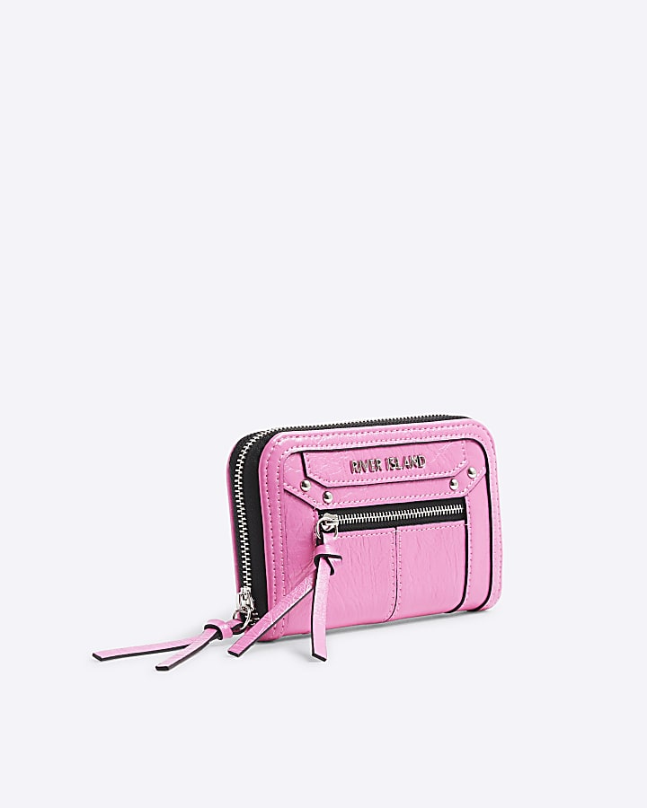 Pink Faux Leather Bashed Zipped Purse