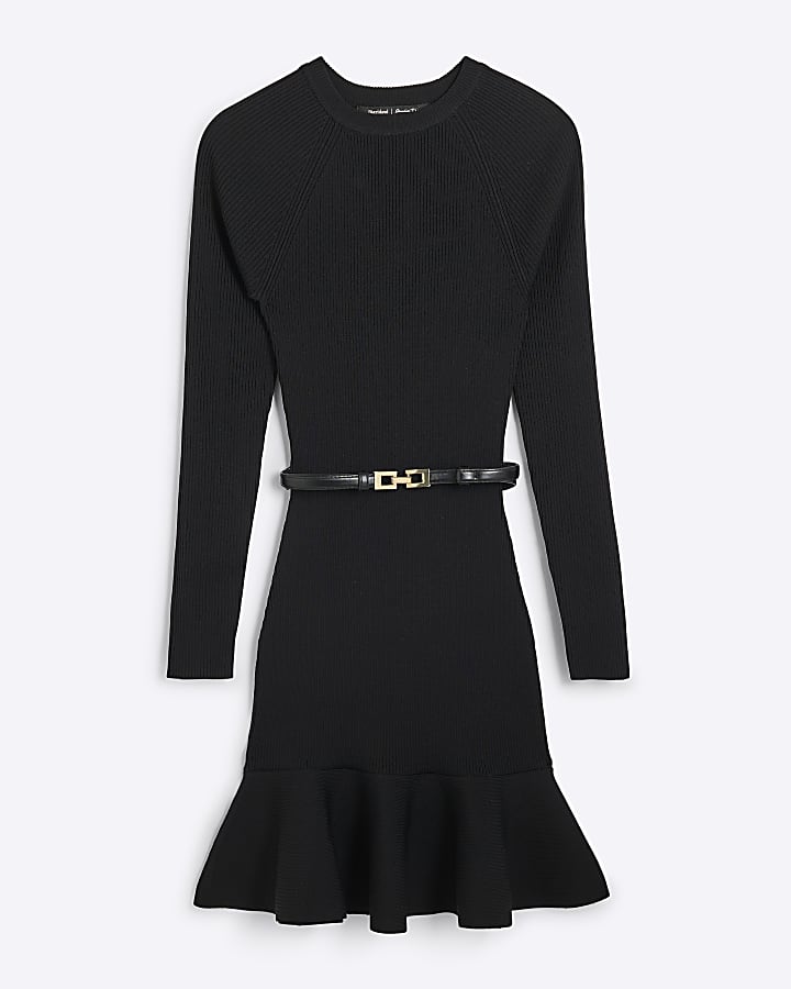 Black Long Sleeve Peplum Mini Dress