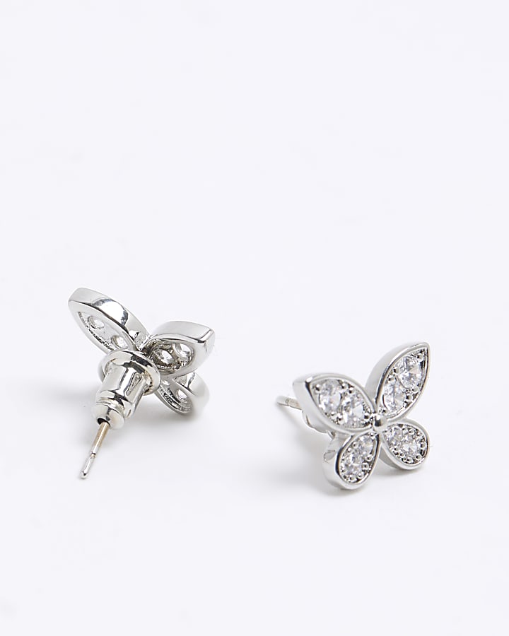 Silver Cubic Zirconia Butterfly Stud Earrings