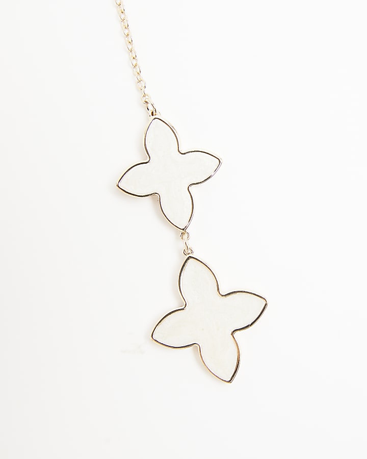 White Pearl Inlay Clover Necklace