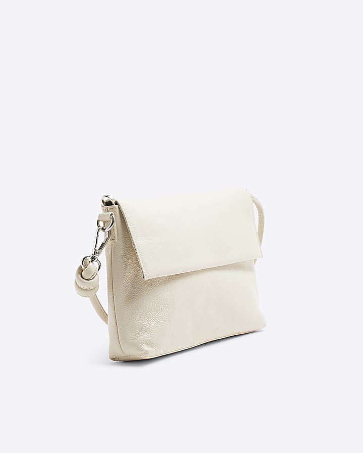 Cream Leather Knot Strap Cross Body Bag