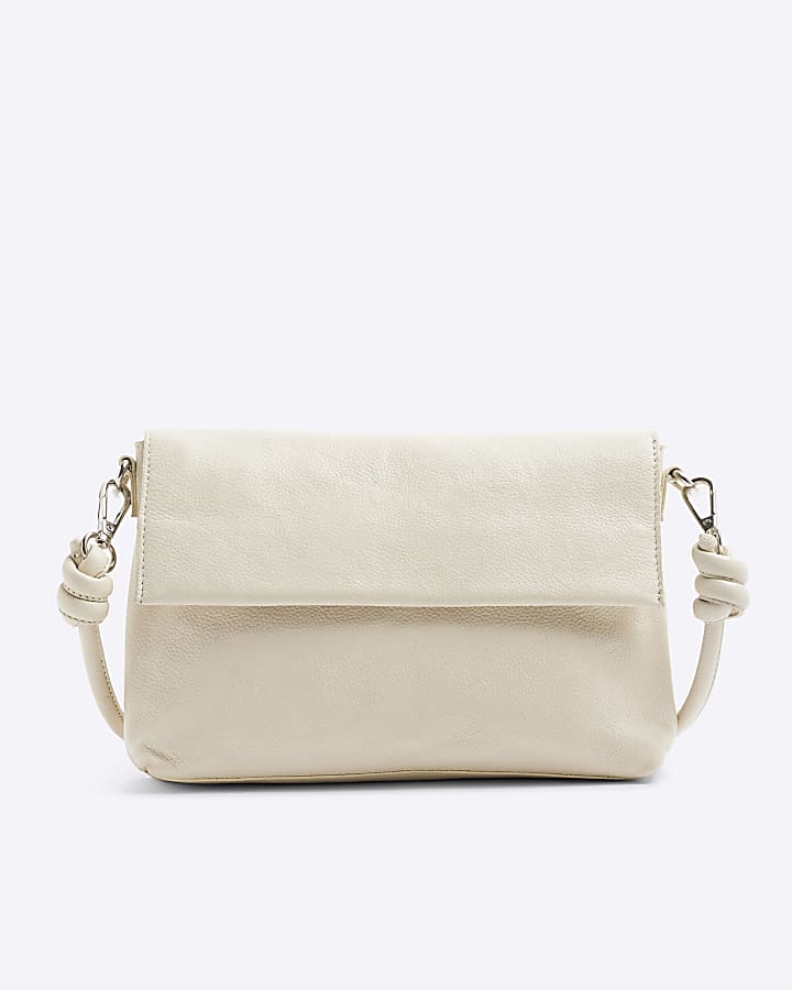 Cream Leather Knot Strap Cross Body Bag