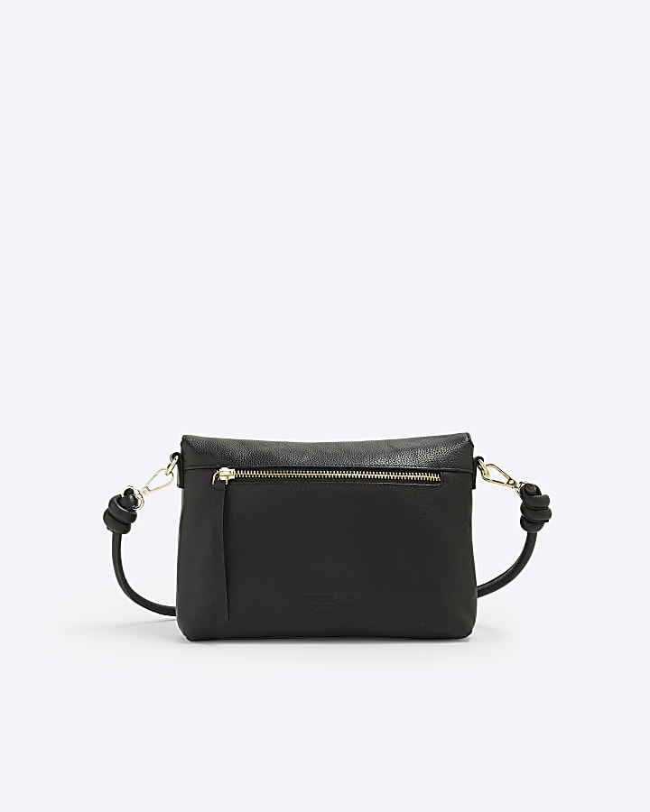 Black Leather Knot Strap Cross Body Bag