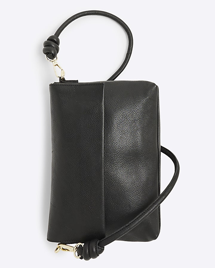 Black Leather Knot Strap Cross Body Bag