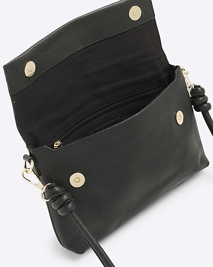 Black Leather Knot Strap Cross Body Bag