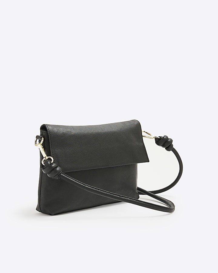 Black Leather Knot Strap Cross Body Bag