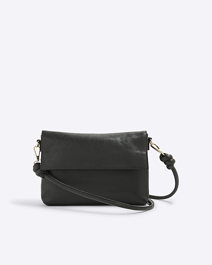 Black Leather Knot Strap Cross Body Bag