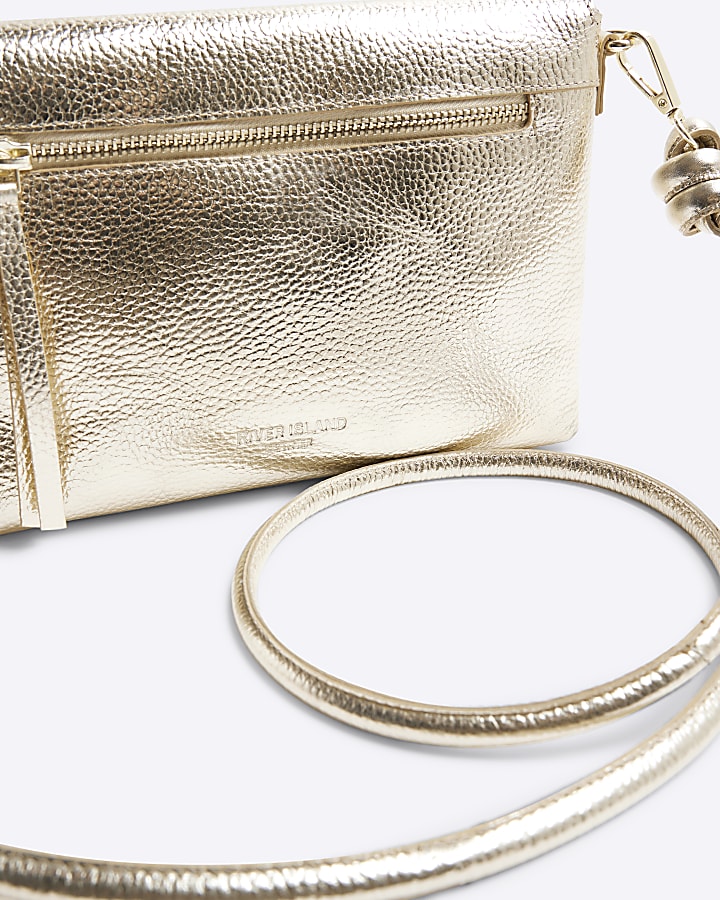 Gold Leather Knot Strap Cross Body Bag