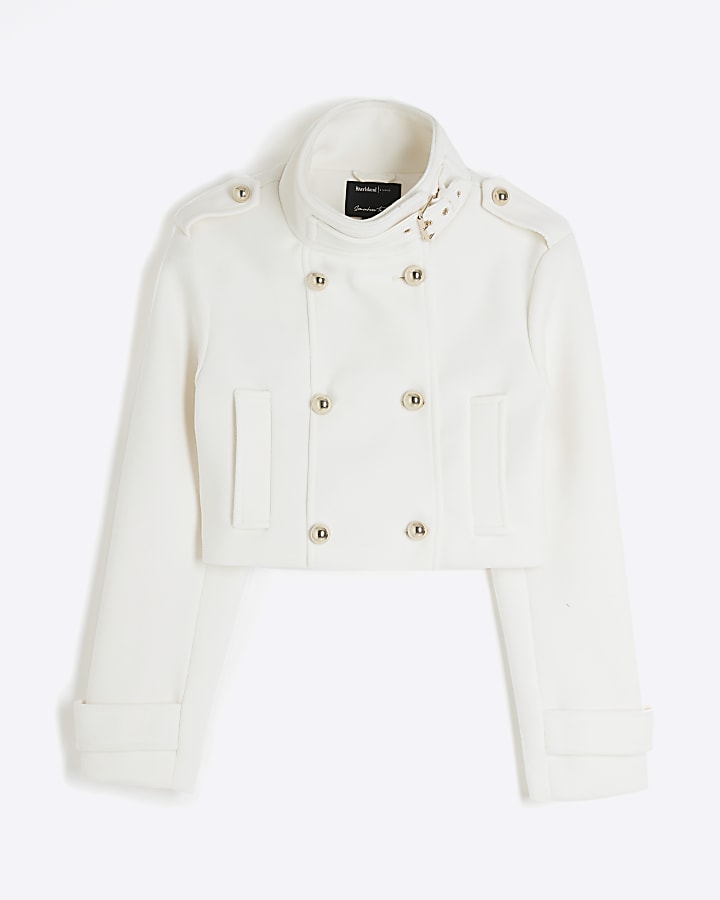 Cream Cropped Tab Military Jacket