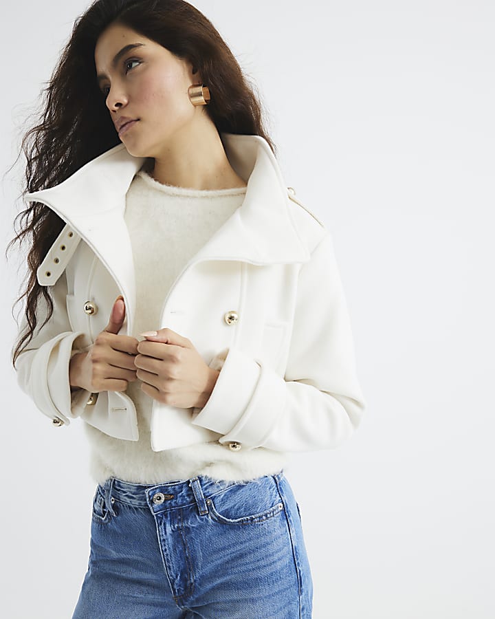 Cream Cropped Tab Military Jacket