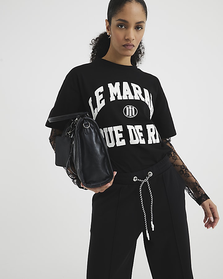 Black Le Marais Lace Sleeve T-Shirt