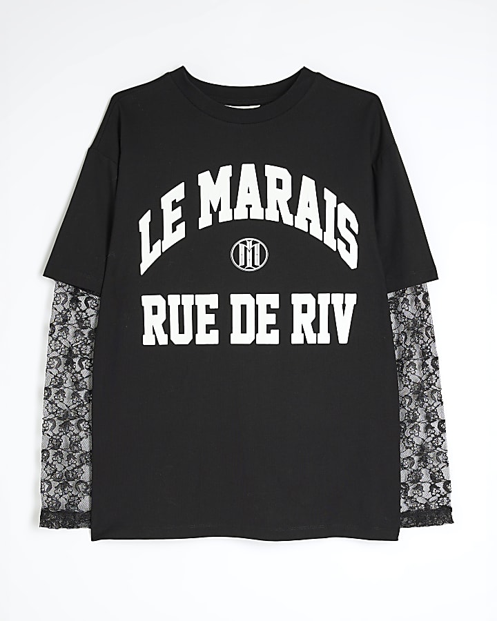 Black Le Marais Lace Sleeve T-Shirt