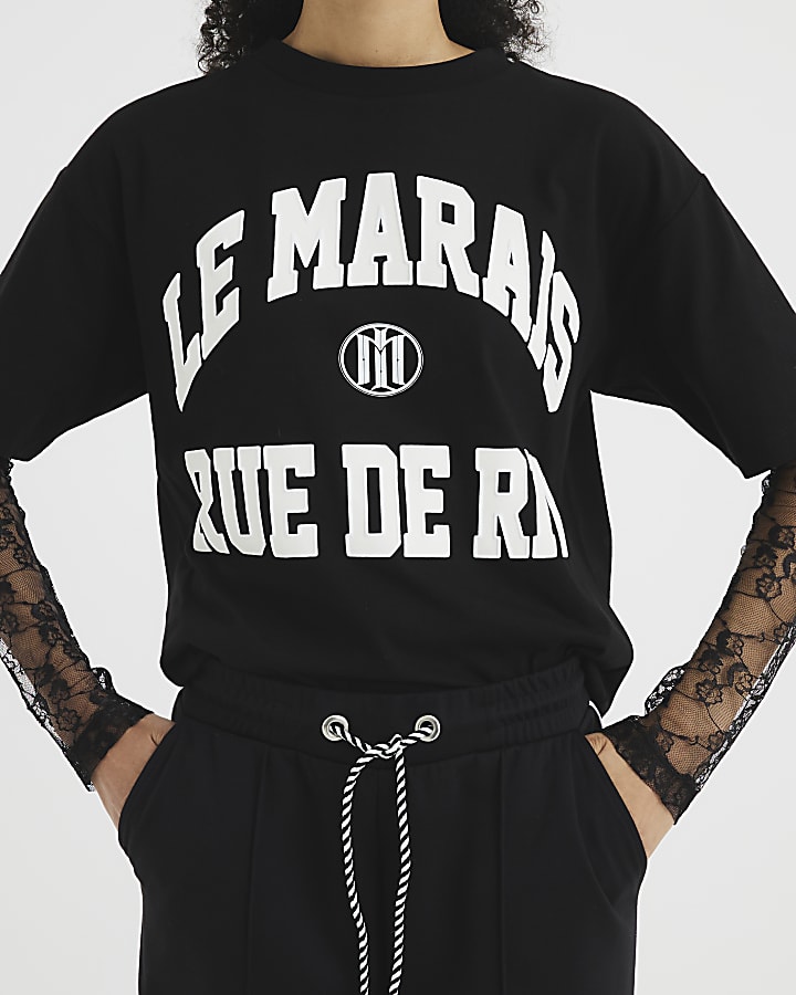 Black Le Marais Lace Sleeve T-Shirt