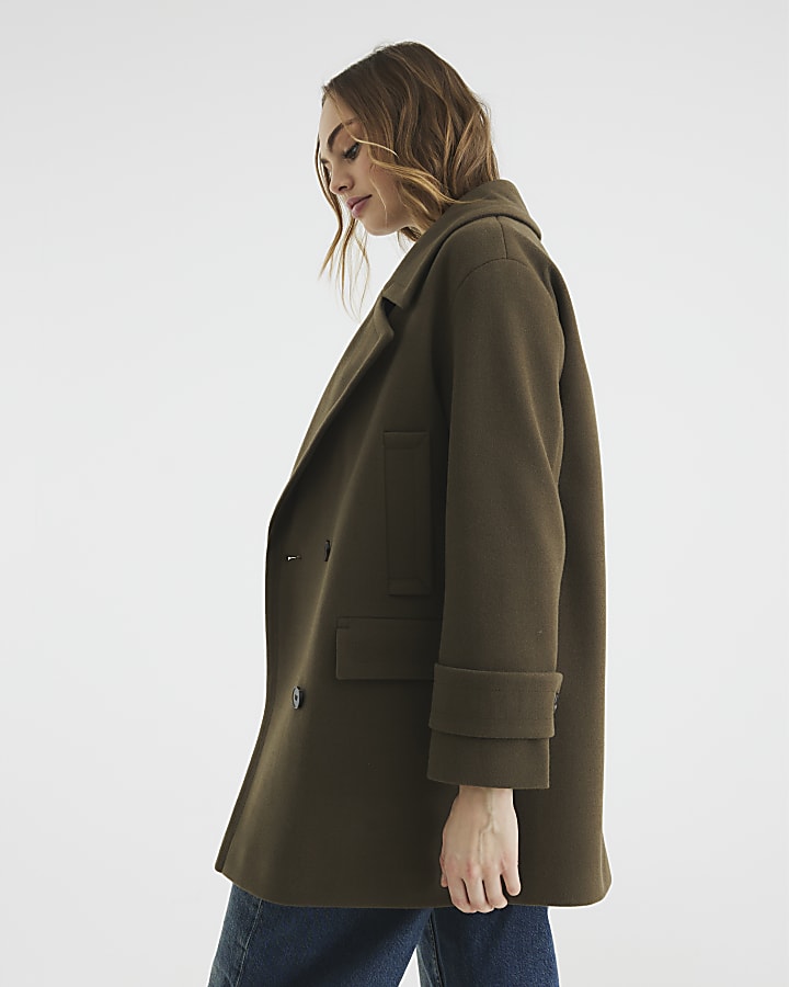 Khaki Double Breasted Peacoat