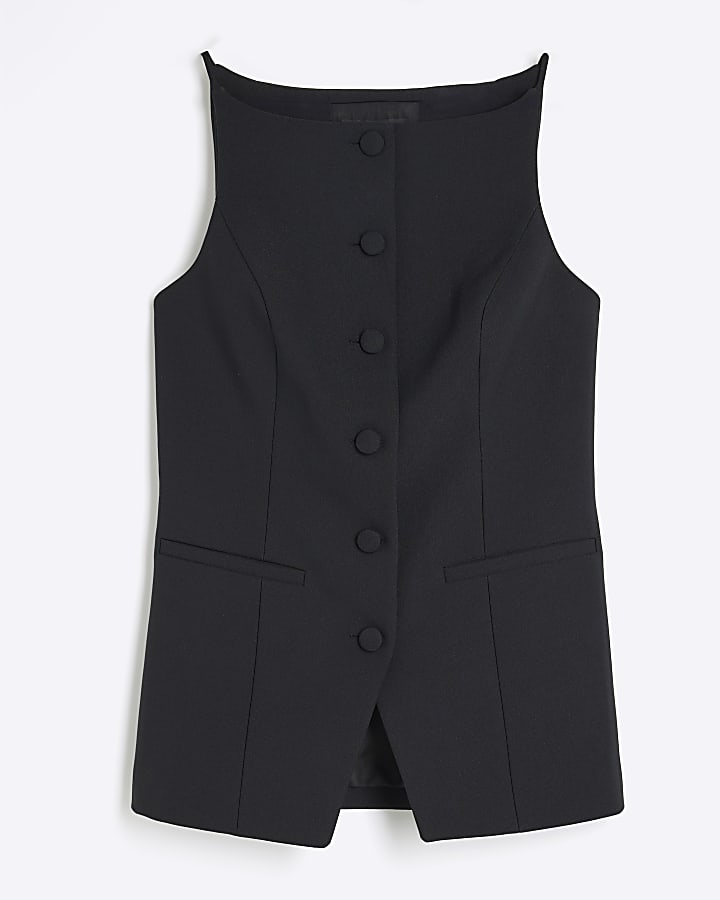 Black Square Neck Waistcoat