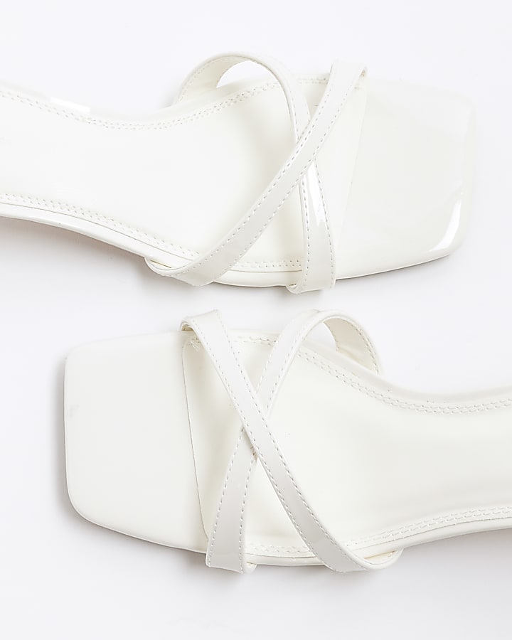 White Cross Strap Heeled Mule Sandals