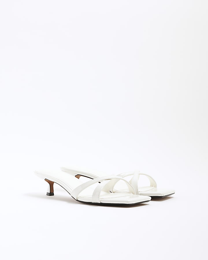 White Cross Strap Heeled Mule Sandals