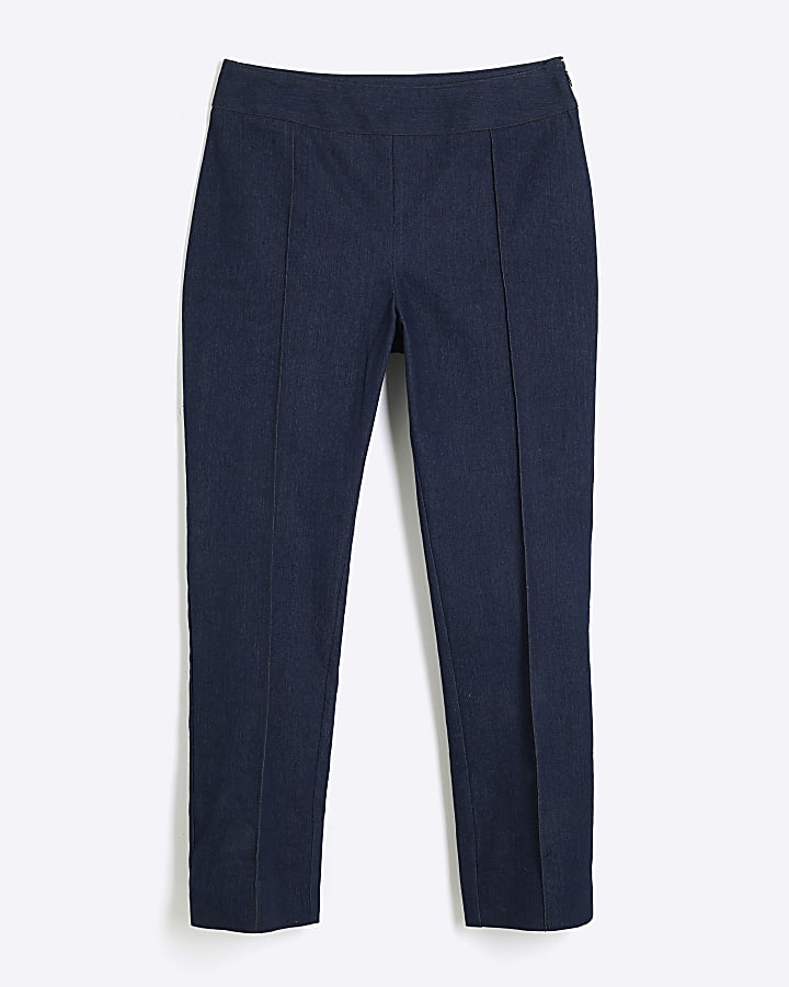 Blue Stretch Denim Fitted Trousers