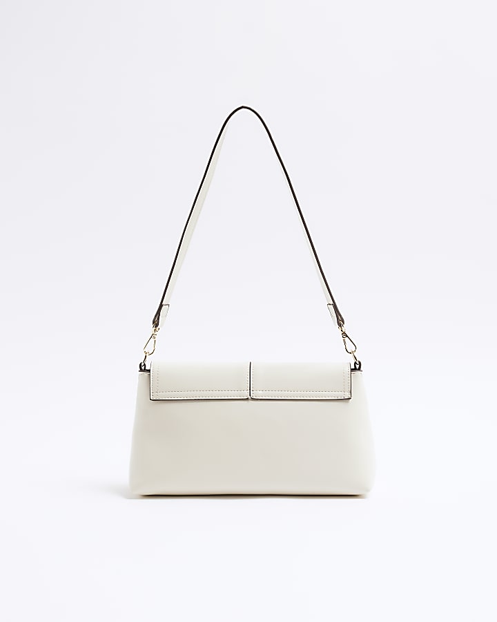 Cream Faux Leather Fold Over Clutch Bag