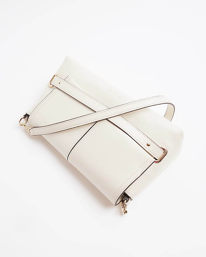 Cream Faux Leather Fold Over Clutch Bag