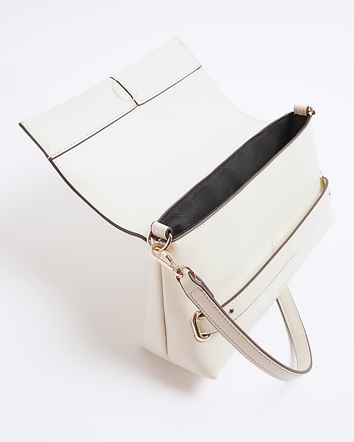 Cream Faux Leather Fold Over Clutch Bag