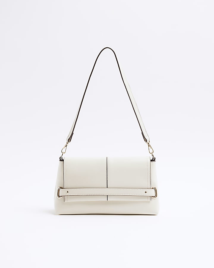 Cream Faux Leather Fold Over Clutch Bag