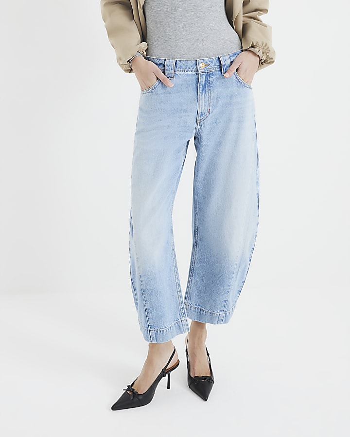 Blue Denim Seamed Barrel Jeans