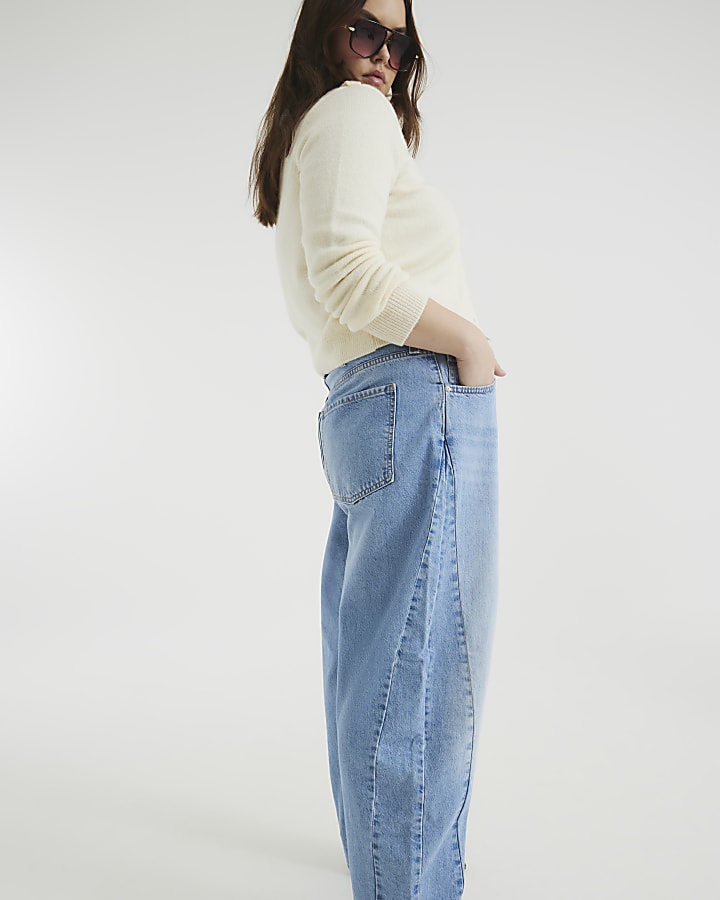 Blue Denim Seamed Barrel Jeans