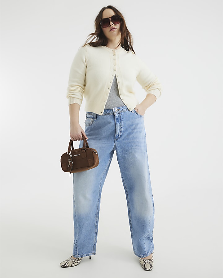 Blue Denim Seamed Barrel Jeans