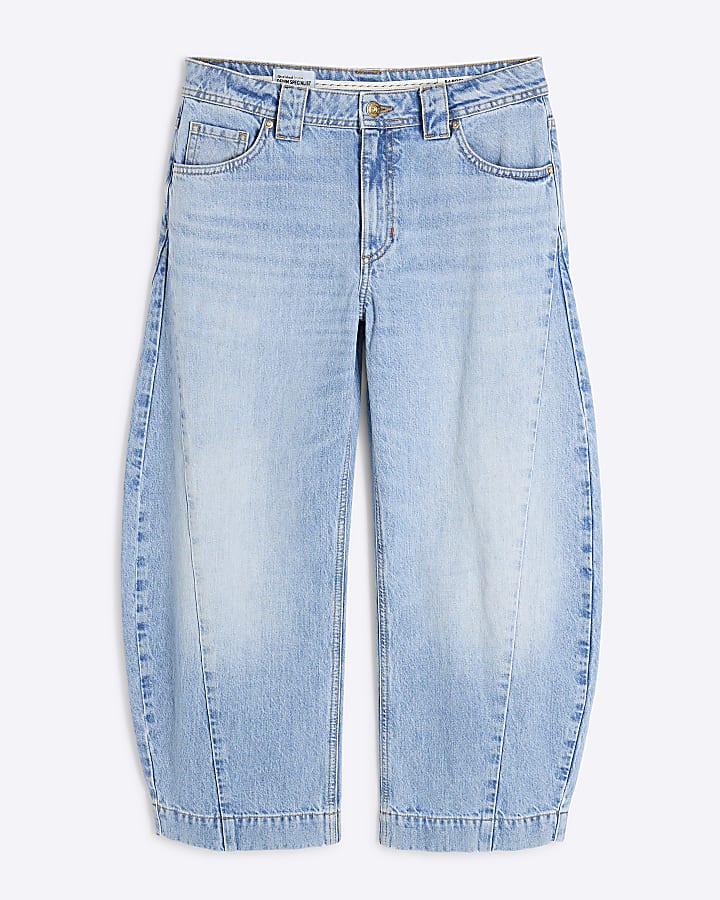 Blue Denim Seamed Barrel Jeans