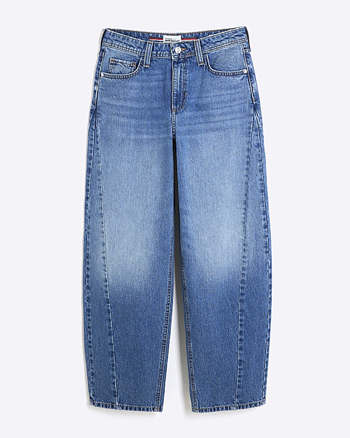 Blue Denim Seamed Barrel Jeans