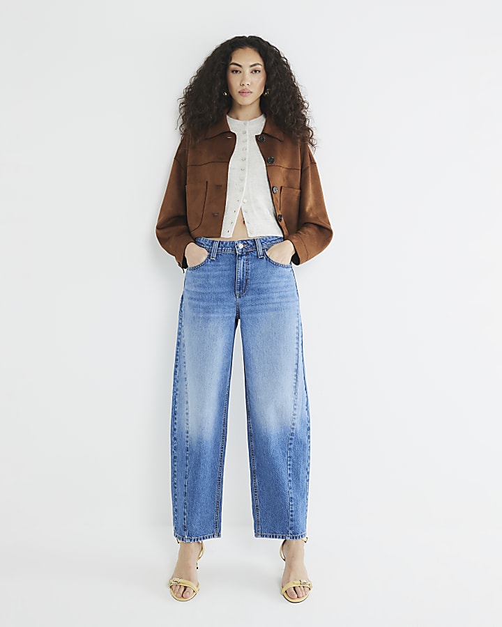 Blue Denim Seamed Barrel Jeans