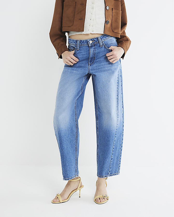 Blue Denim Seamed Barrel Jeans