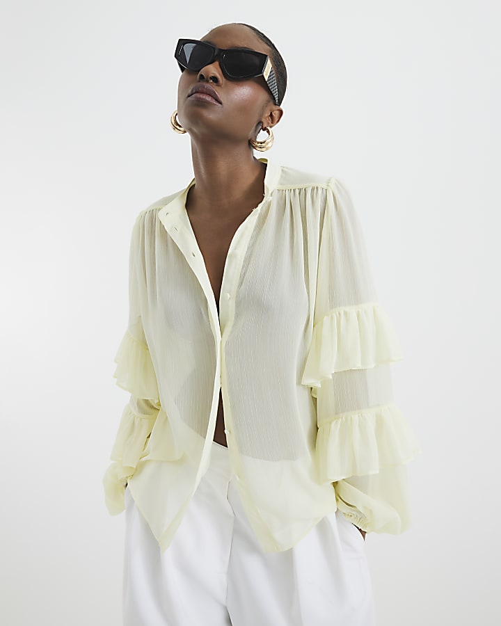 Yellow Long Ruffled Sleeve Blouse