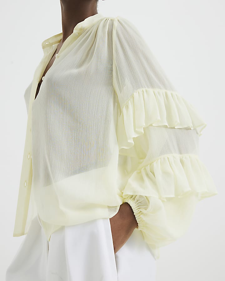 Yellow Long Ruffled Sleeve Blouse